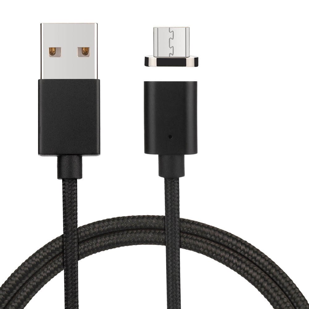 Cablu de incarcare rapida si transfer de date EVTrend® PREMIUM MAGNETIC, micro-USB, conector metalic din aluminiu, invelis protector din nylon composit impletit, pentru telefon sau tableta Android, fast-charge, USB, micro-USB, 5V, 3A, 1m, LED, NEGRU