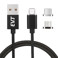 cablu de incarcare rapida si transfer de date evtrend premium magnetic 3 in 1 usb-c micro-usb lightning conectori metalici din aluminiu invelis protector din nylon composit impletit fast-charge 5v 3a 1m led negru imagen 11_0_
0