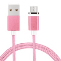 Cablu de incarcare rapida si transfer de date EVTrend® PREMIUM MAGNETIC, micro-USB, conector metalic din aluminiu, invelis protector din nylon composit impletit, pentru telefon sau tableta Android, fast-charge, USB, micro-USB, 5V, 3A, 1m, LED, ROZ