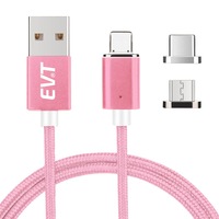 cablu de incarcare rapida si transfer de date evtrend premium magnetic 3 in 1 usb-c micro-usb lightning conectori metalici din aluminiu invelis protector din nylon composit impletit fast-charge 5v 3a 1m led roz imagen 54_0_
0
