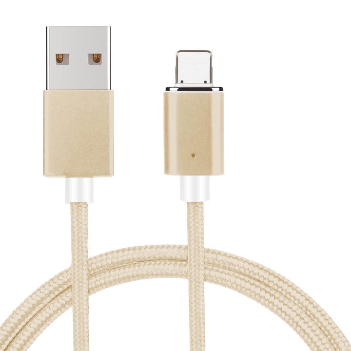 EVTrend® PREMIUM MAGNETIC кабел за бързо зареждане и пренос на данни, съвместим с Apple, алуминиев метален конектор, плетен композитен найлонов защитен капак, за Apple iPhone, iPad, бързо зареждане, USB, 5V, 3A, 1m, LED, GOLD