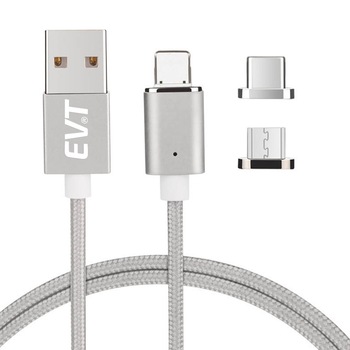 Cablu de incarcare rapida si transfer de date EVTrend® PREMIUM MAGNETIC, 3 in 1 USB-C, Micro-USB, Lightning, conectori metalici din aluminiu, invelis protector din nylon composit impletit, 5V, 3A, 1m, LED, ARGINTIU Cablu de incarcare rapida si transfer de date EVTrend® PREMIUM MAGNETIC, 3 in 1 USB-C, Micro-USB, Lightning, conectori metalici din aluminiu, invelis protector din nylon composit impletit, 5V, 3A, 1m, LED, ARGINTIU