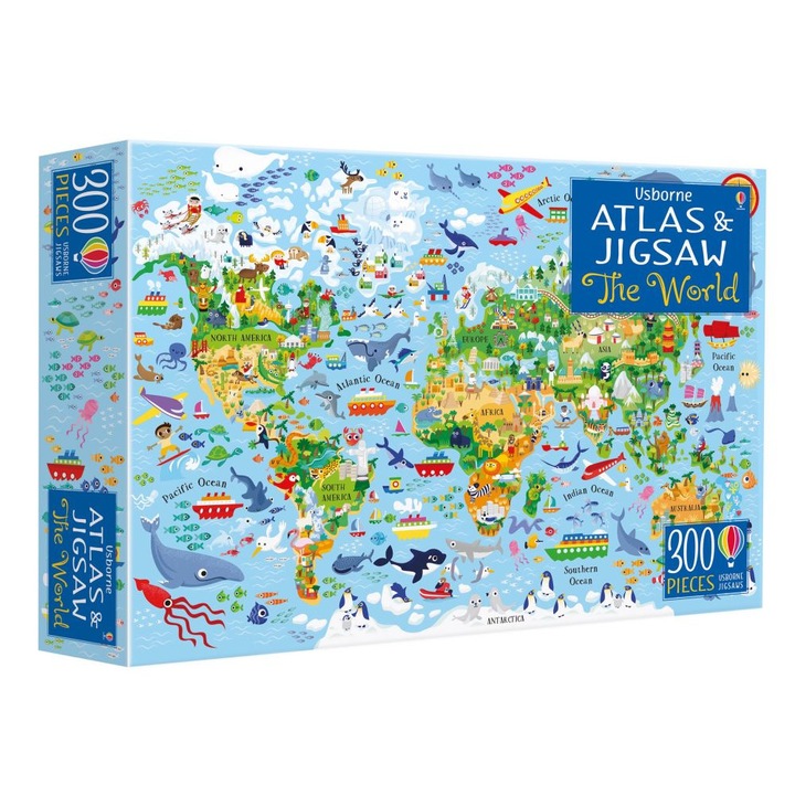 Set puzzle si carte "World atlas and jigsaw", 5 ani+, Usborne