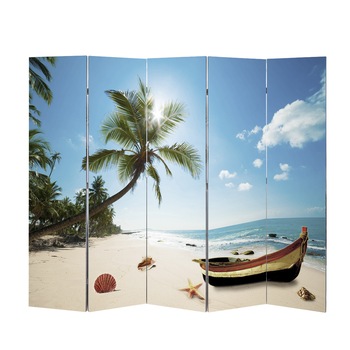 Paravan de camera cu model printat plaja, vidaXL, Cadru de lemn, 200 x 180 cm, Multicolor Paravan de camera cu model printat plaja, vidaXL, Cadru de lemn, 200 x 180 cm, Multicolor