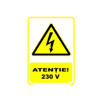 Set de 2 indicatoare A5 - atentie 230V plus 16 stickere pentru prize de 5x7 cm Set de 2 indicatoare A5 - atentie 230V plus 16 stickere pentru prize de 5x7 cm