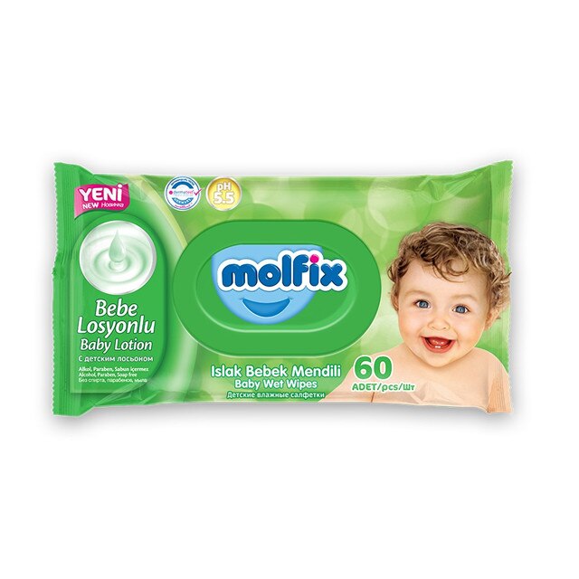 Servetele umede bebelusi, Molfix, 60 bucati, Fara alcool, Musetel