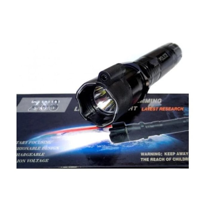 Lanterna cu electrosoc 288 cu Laser Pointer Rosu, din Aluminiu cu Husa Inclusa, Negru