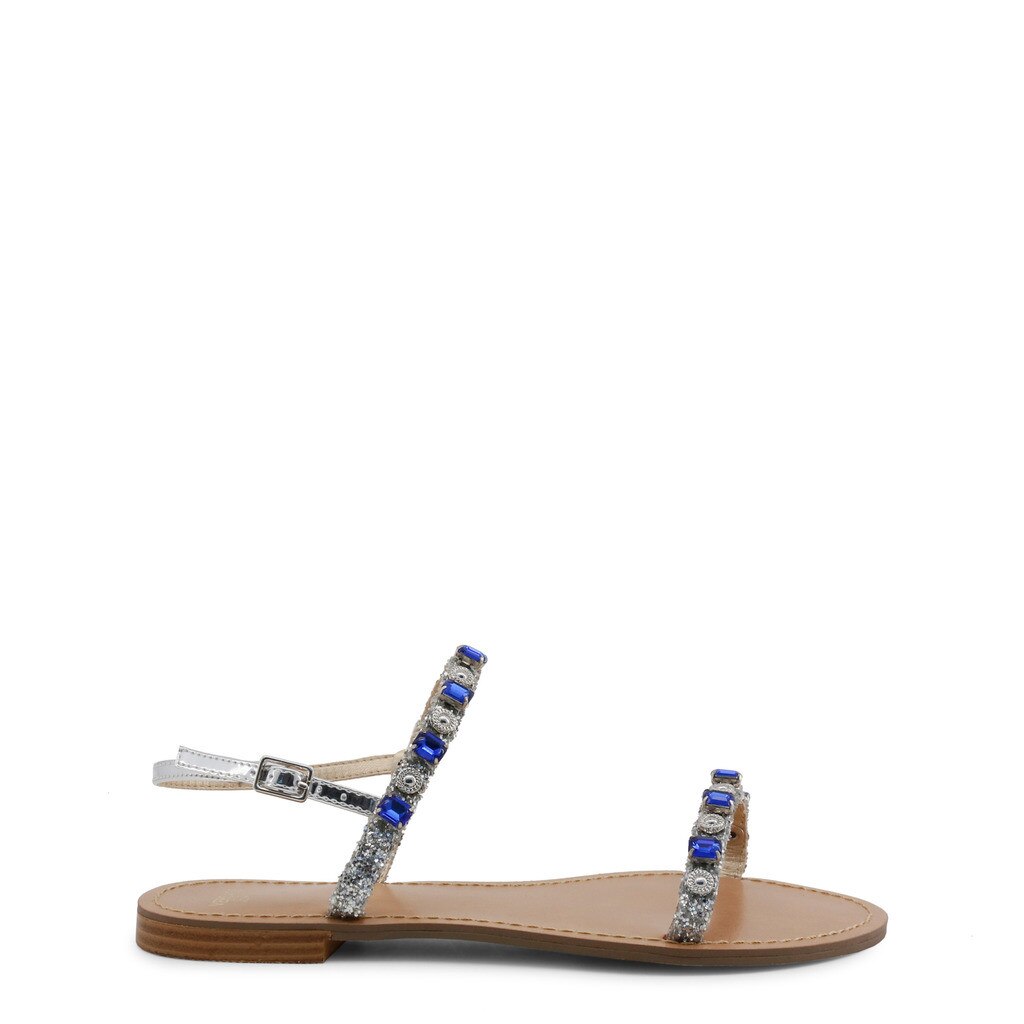 Sandale cu talpa joasa si aplicatii decorative, Versace Jeans, Argintiu, 36