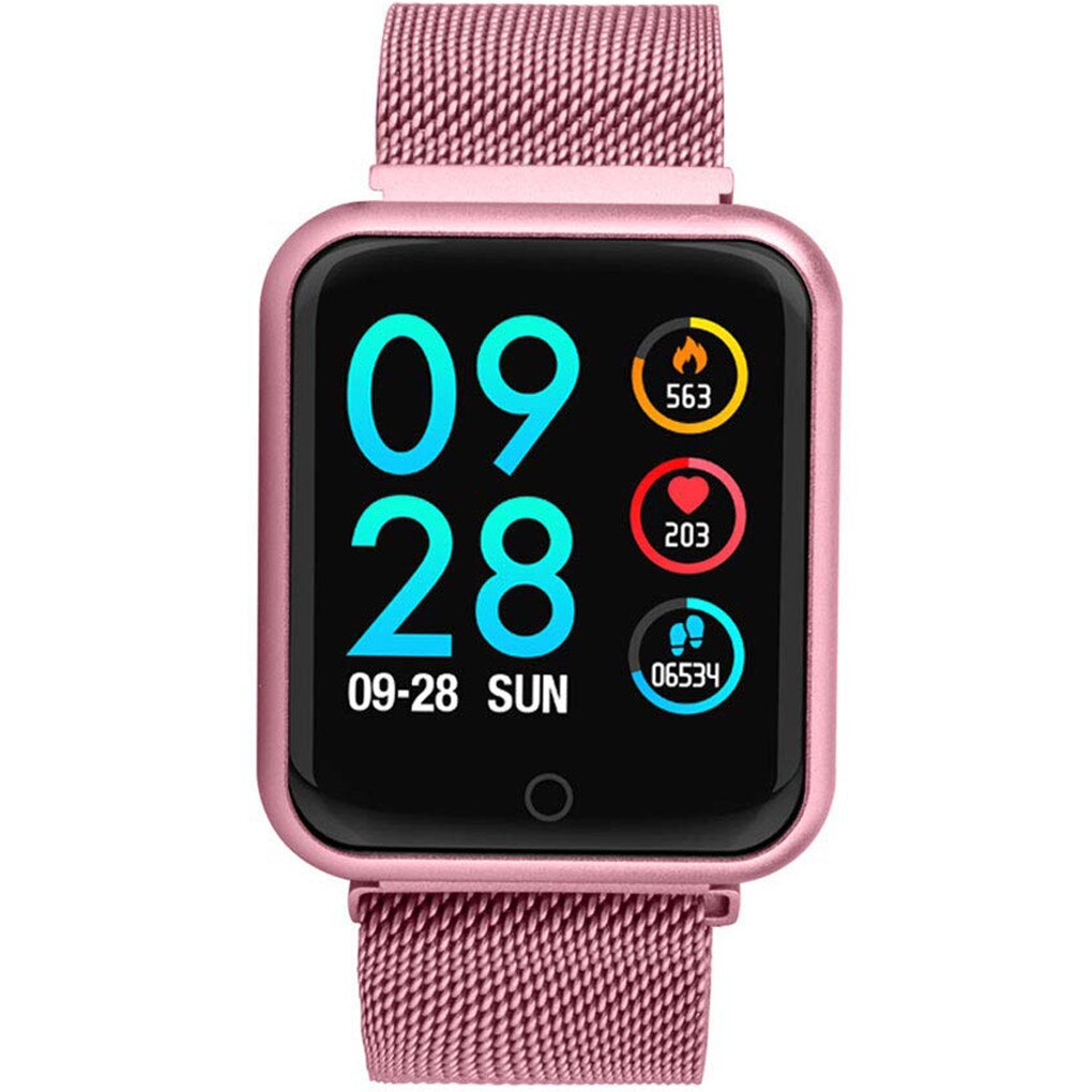 Bratara Fitness SmartVibe P68 , Curea Metalica, Display 1.3 inch , Pedometru, Monitorizare Puls, Notificari, Roz
