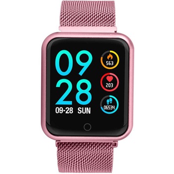 Bratara Fitness SmartVibe P68 , Curea Metalica, Display 1.3 inch , Pedometru, Monitorizare Puls, Notificari, Roz Bratara Fitness SmartVibe P68 , Curea Metalica, Display 1.3 inch , Pedometru, Monitorizare Puls, Notificari, Roz