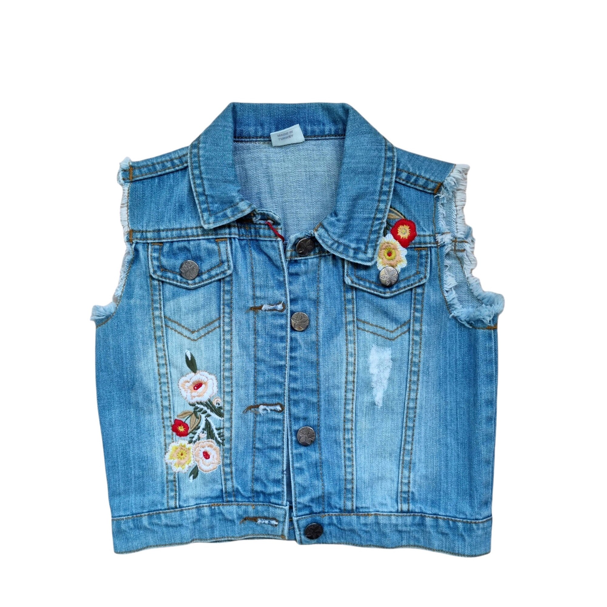 Vesta denim fetite cu imprimeu floral