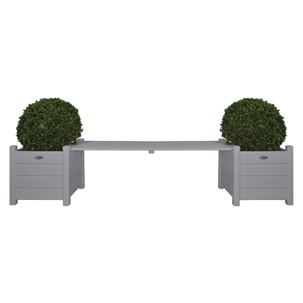 Set de 2 jardiniere cu banca tip pod, Esschert Design, Molid, Gri, 188 x 40 x 40.2 cm