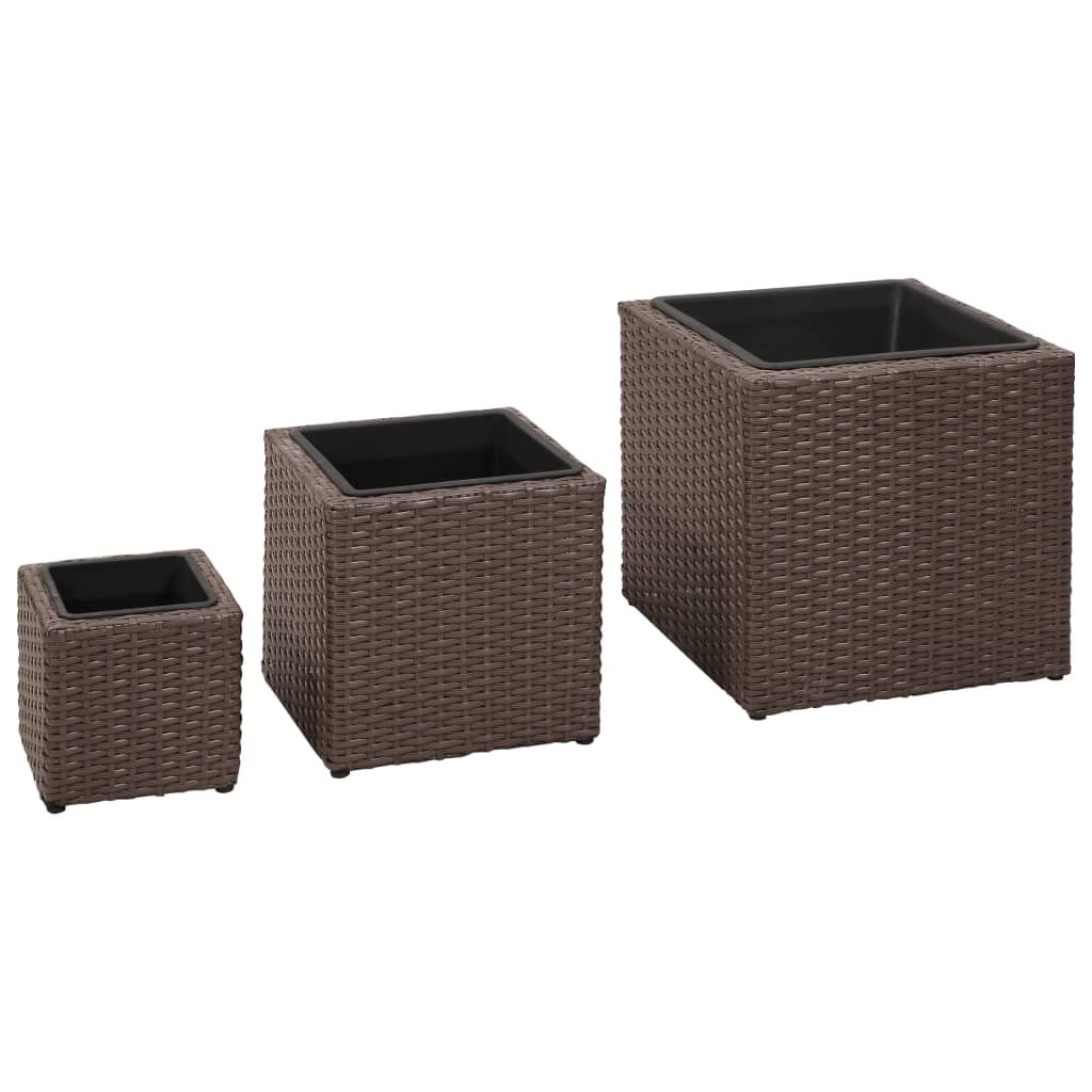 Set de 3 jardiniere de gradina, vidaXL, Poliratan, Maro