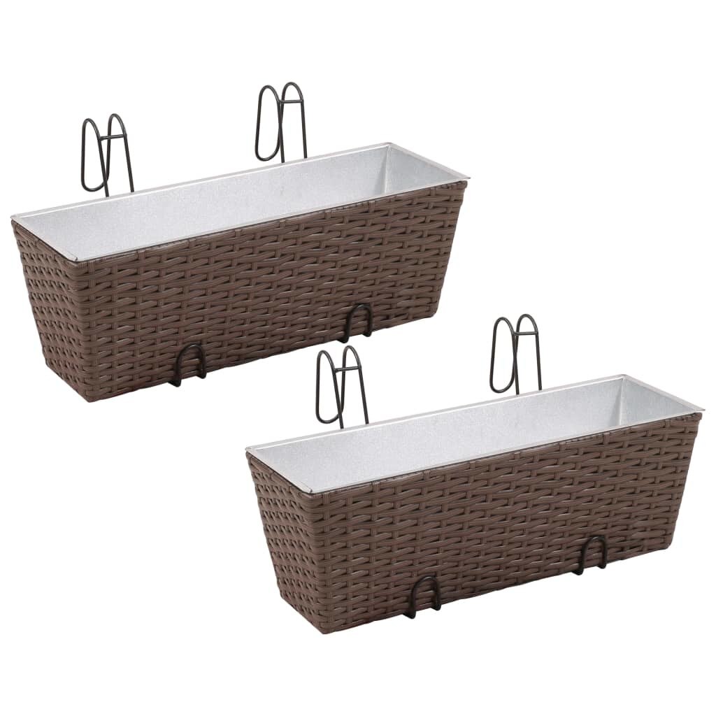 Set de 2 jardiniere de balcon, vidaXL, Poliratan, 50 cm, Maro