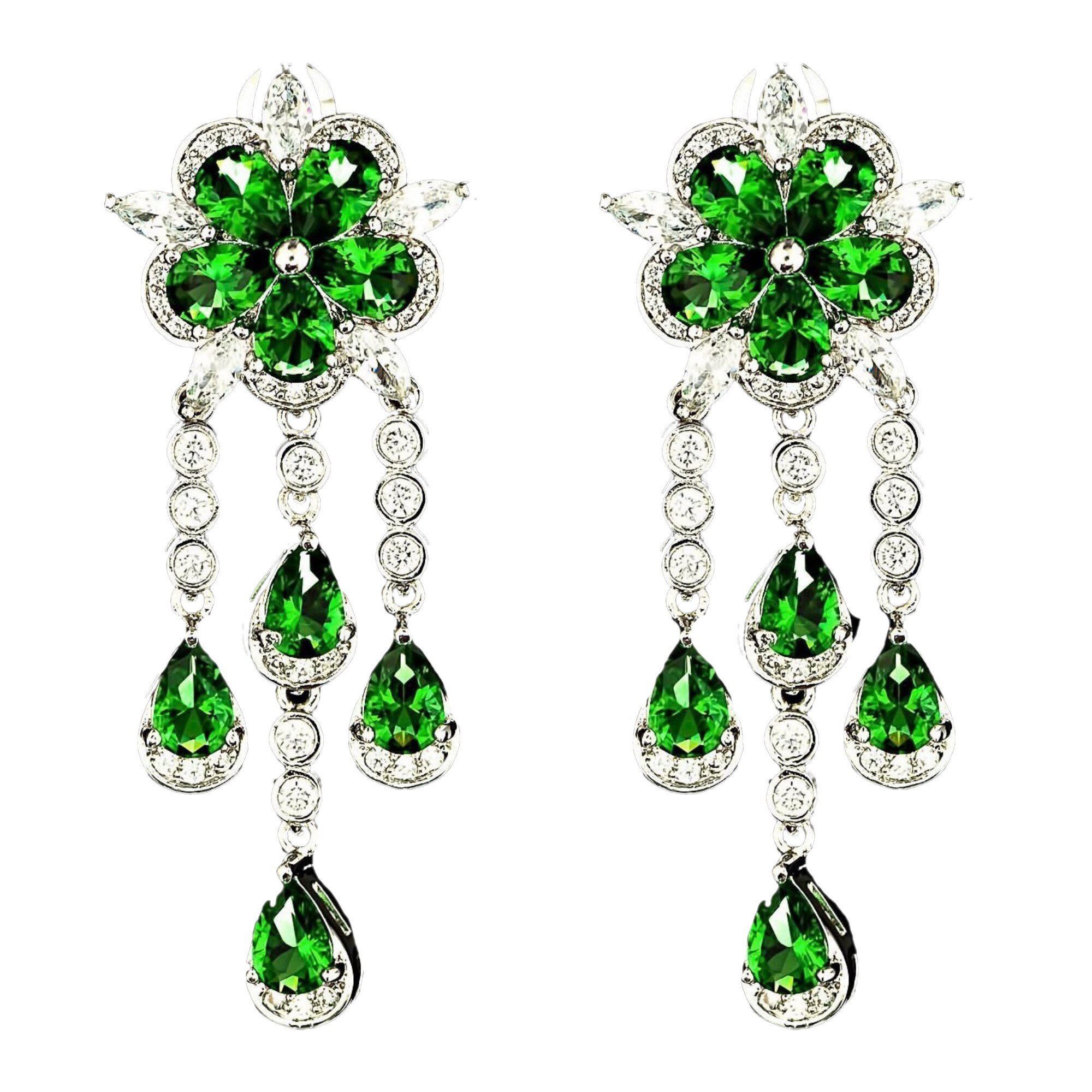 Cercei placati cu Aur 18K si Diamante, Melania Platinum & Green