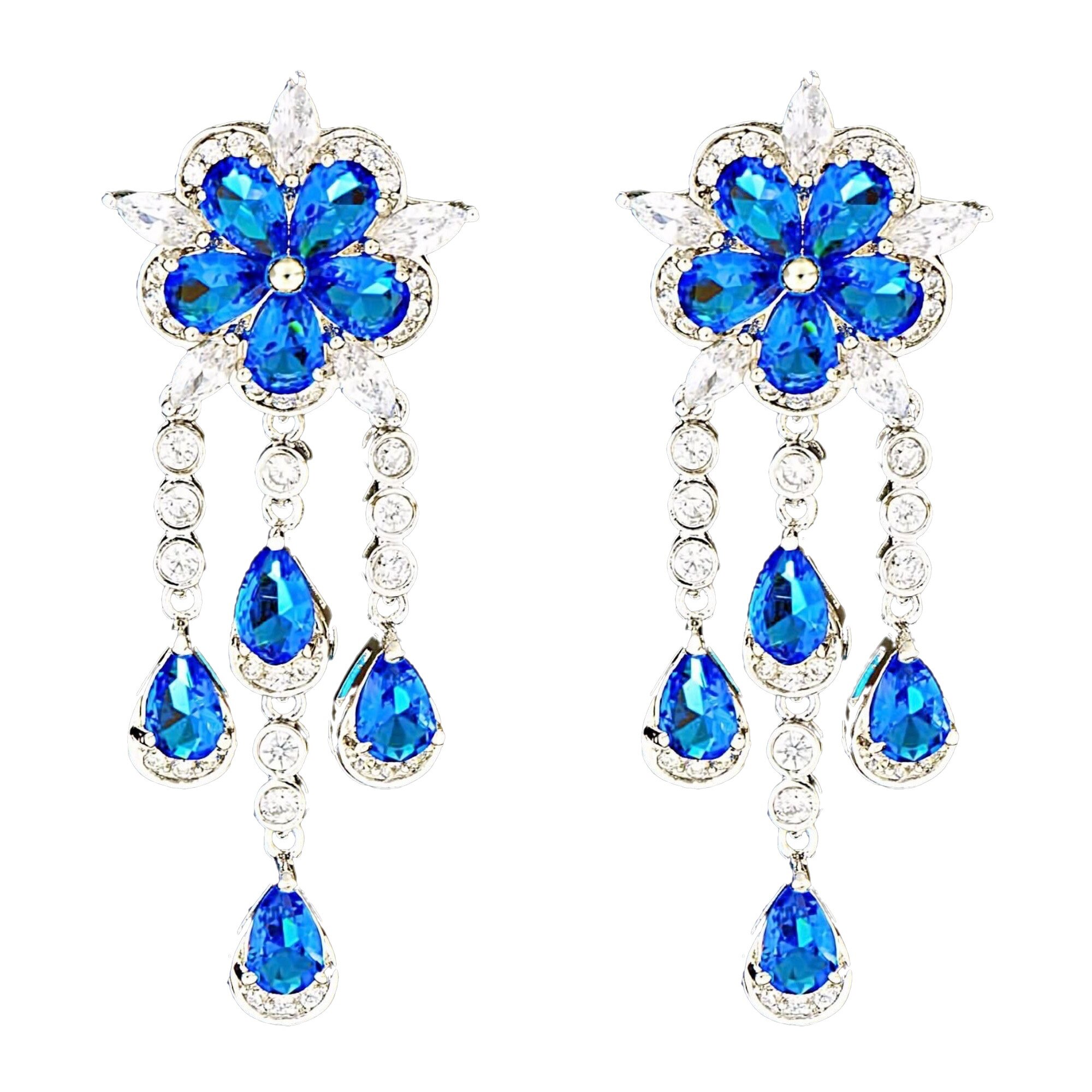 Cercei placati cu Aur 18K si Diamante, Melania Platinum & Blue