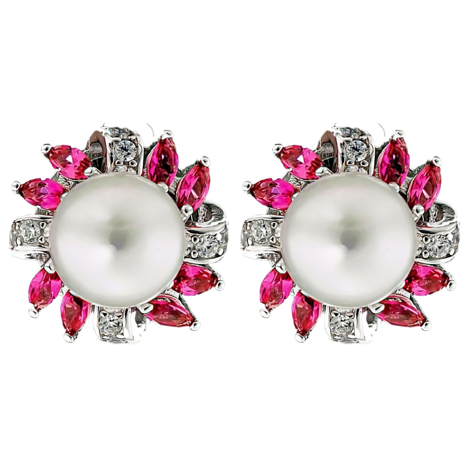 Cercei din Argint 925 cu Perle Naturale si Diamante, Mistique