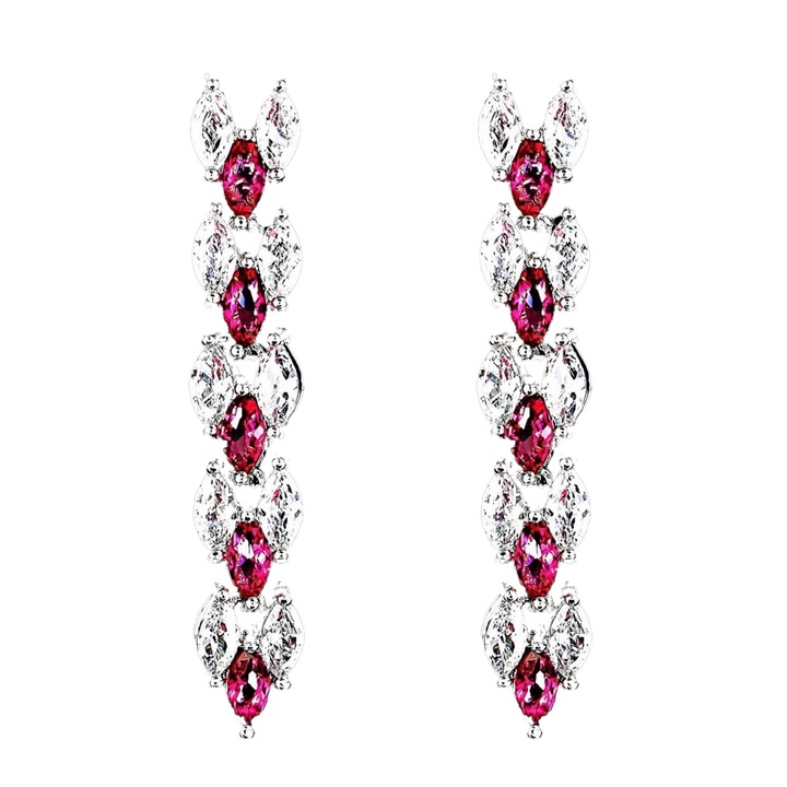 Cercei placati cu Aur 18K si Diamante, Maya Platinum & Red