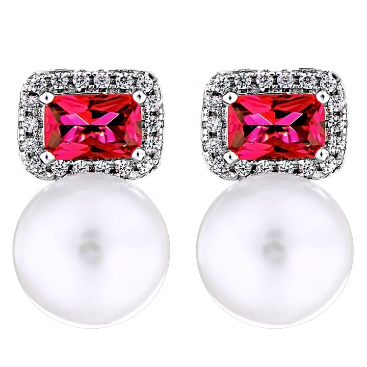 Cercei din Argint 925 cu Perle Naturale si Diamante, Lara