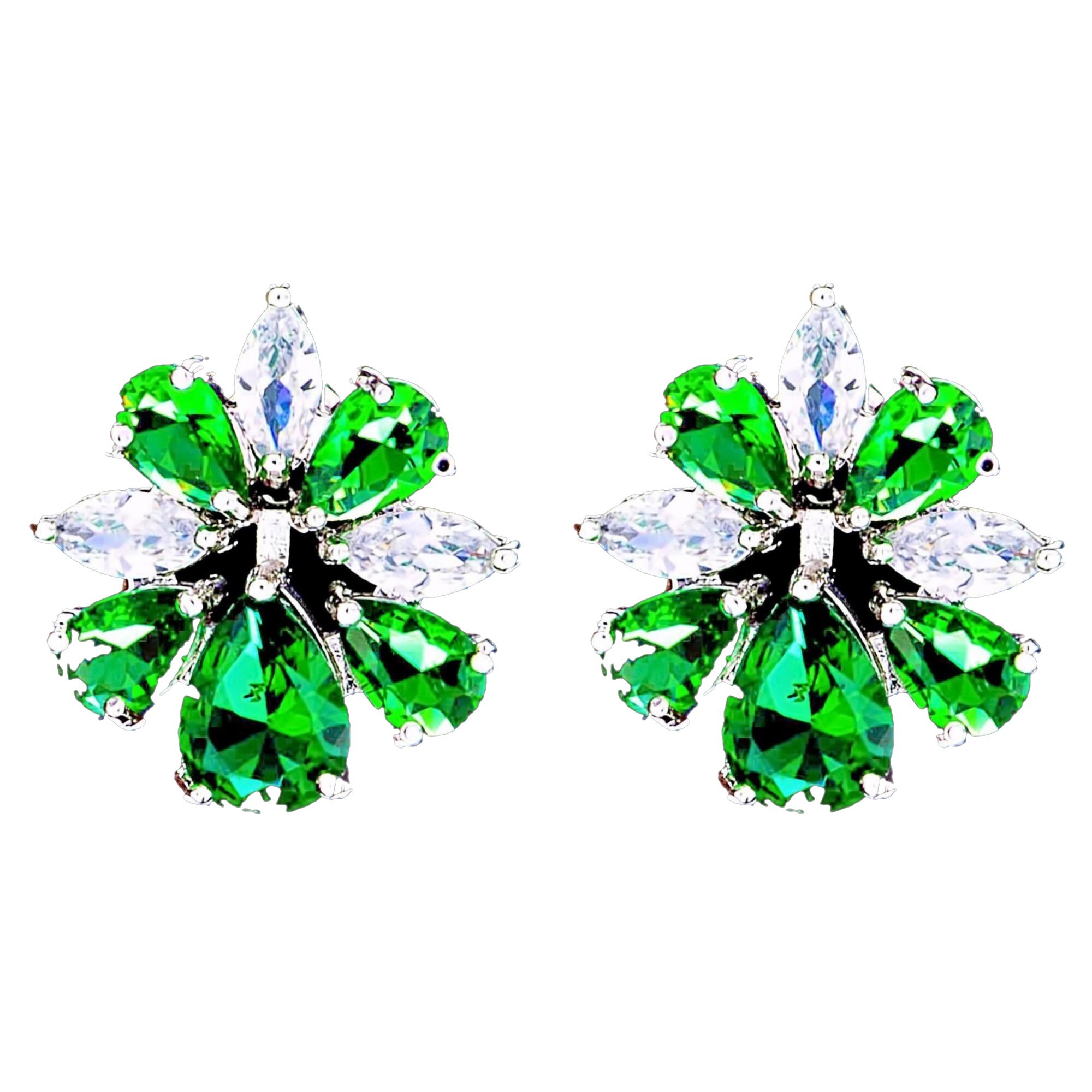 Cercei placati cu Aur 18K si Diamante, Iris Platinum & Green