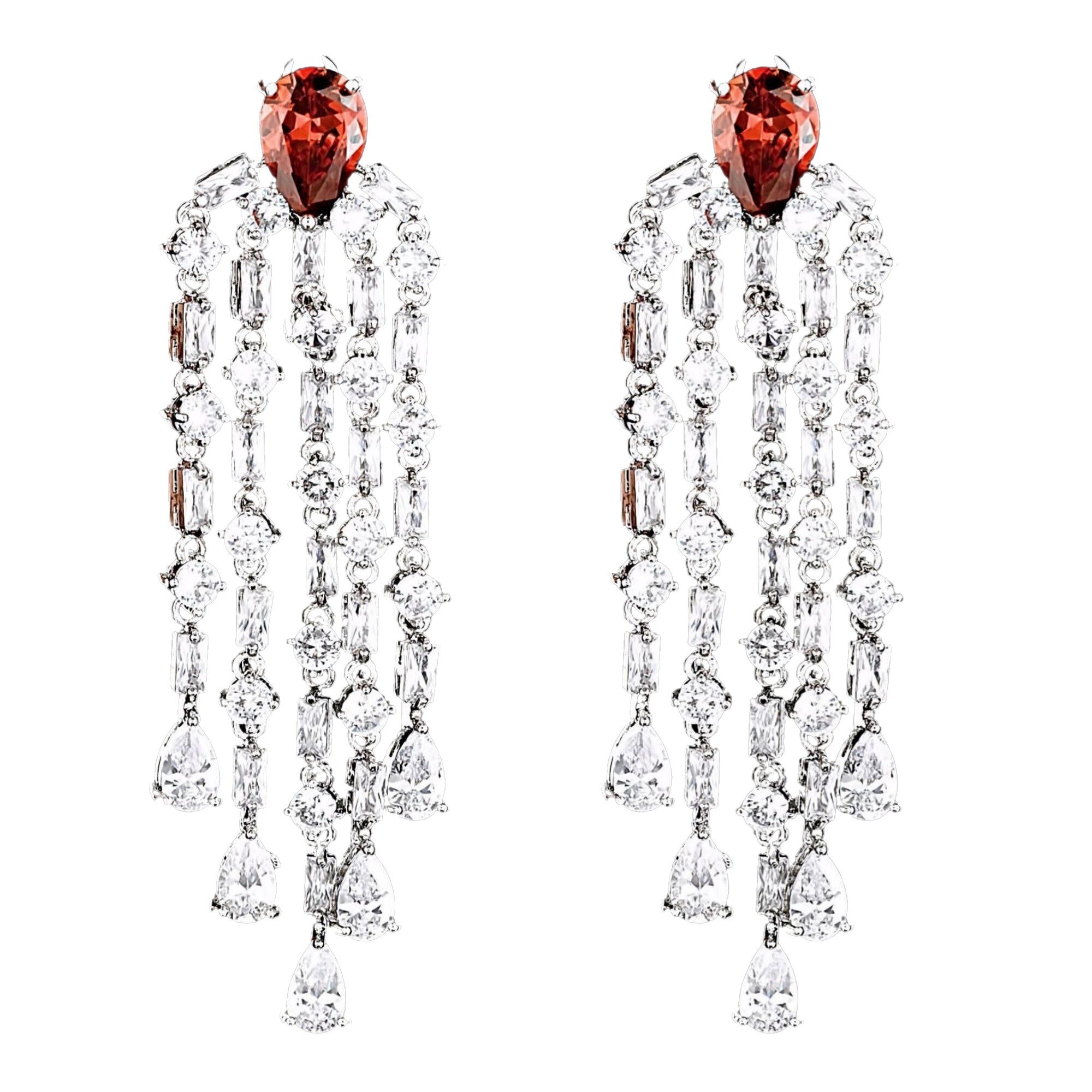Cercei placati cu Aur 18K si Diamante, Hilary Platinum & Red