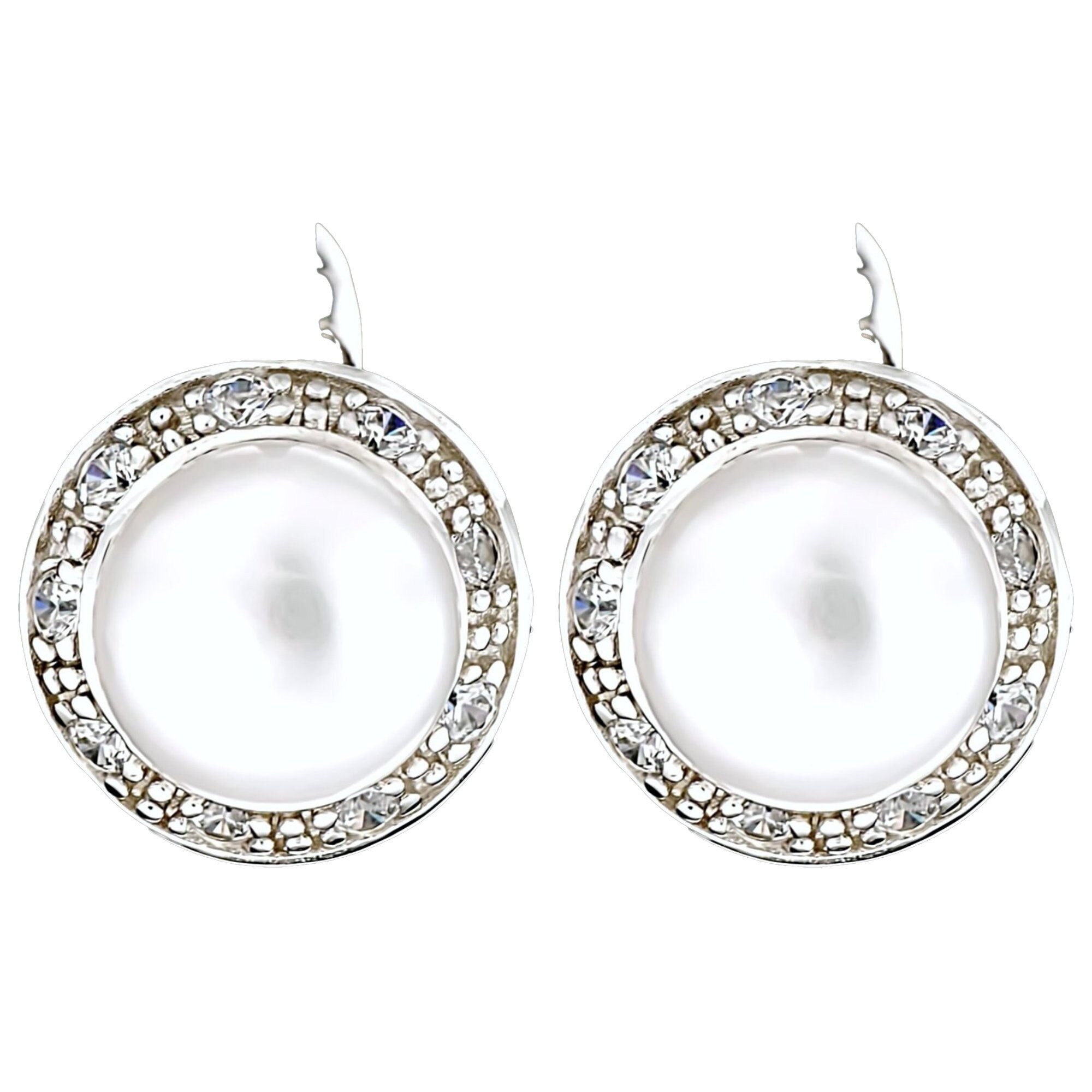 Cercei din Argint 925 cu Perle Naturale si Diamante, Cristina Style White