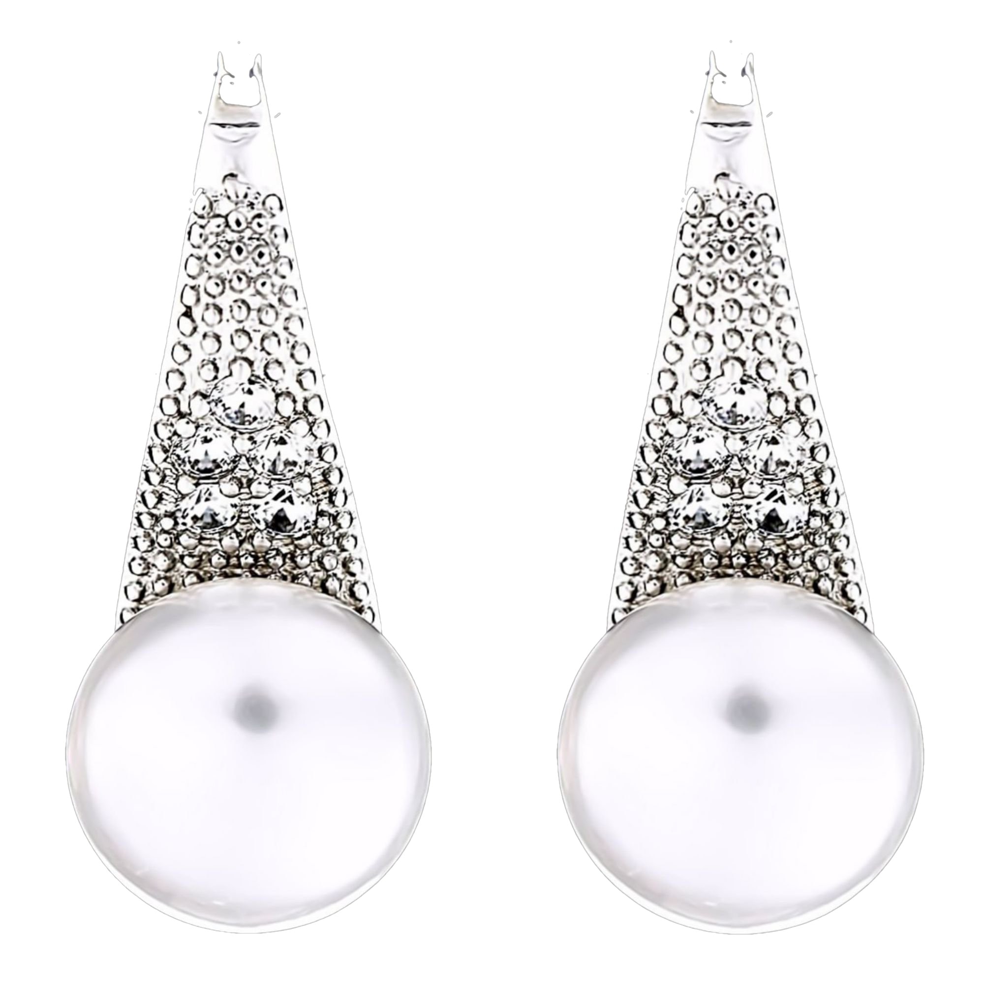 Cercei din Argint 925 cu Perle Naturale si Diamante, Gloria White