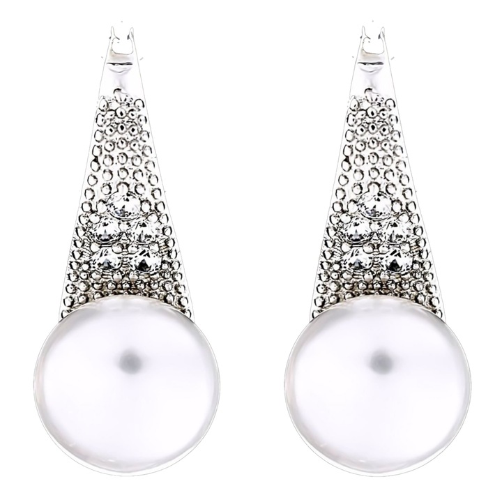 Cercei din Argint 925 cu Perle Naturale si Diamante, Gloria White