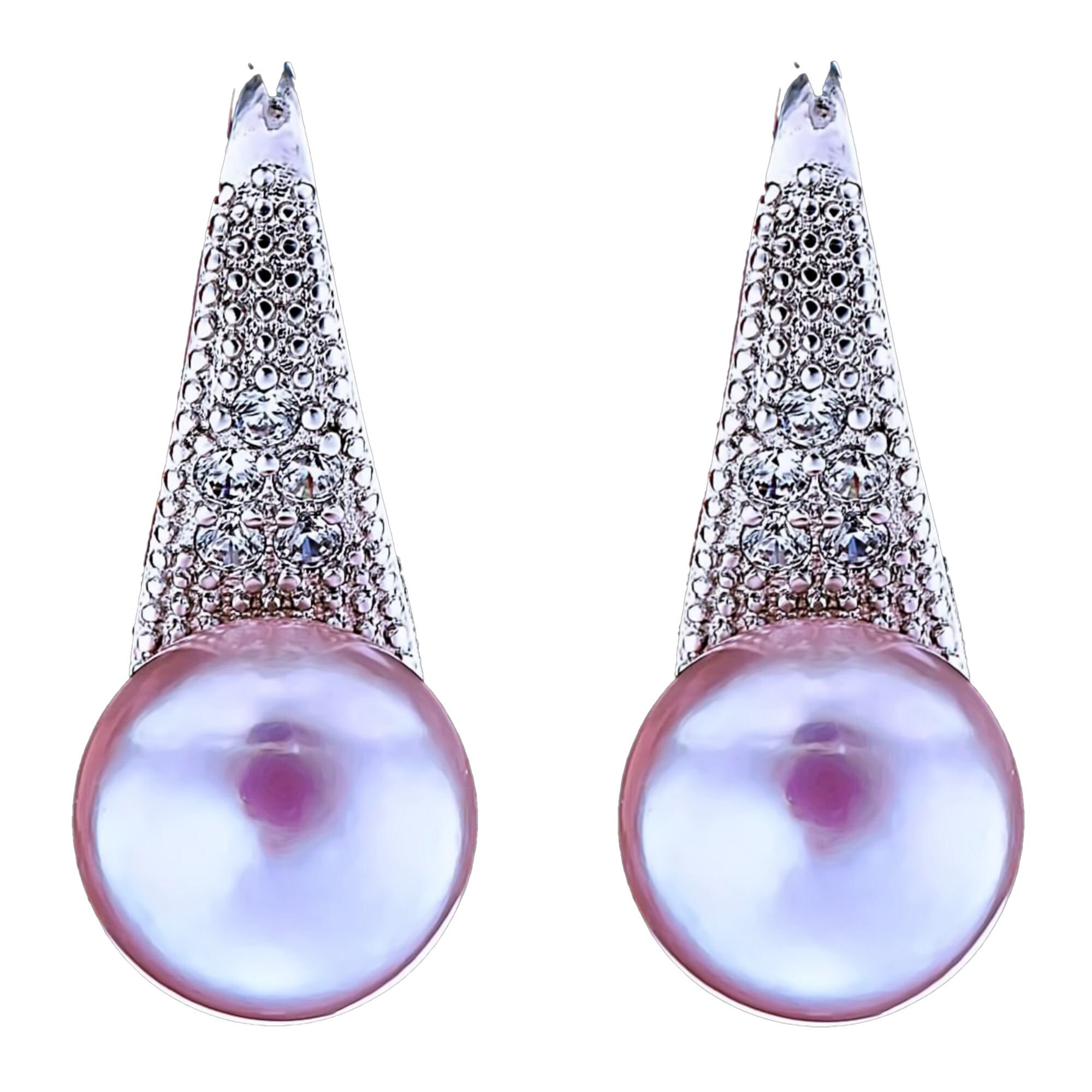 Cercei din Argint 925 cu Perle Naturale si Diamante, Gloria Purple