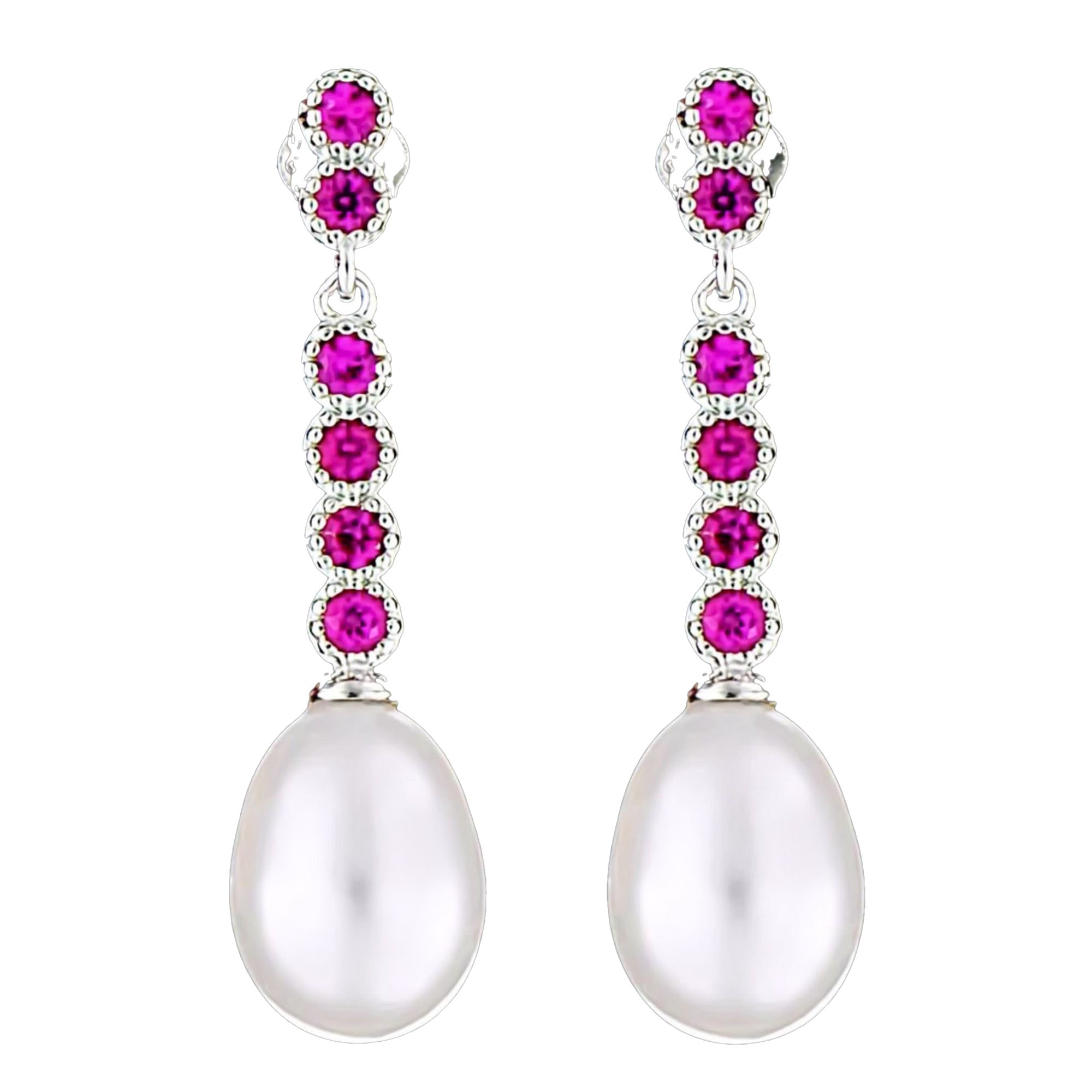 Cercei din Argint 925 cu Perle Naturale si Diamante, Glamour