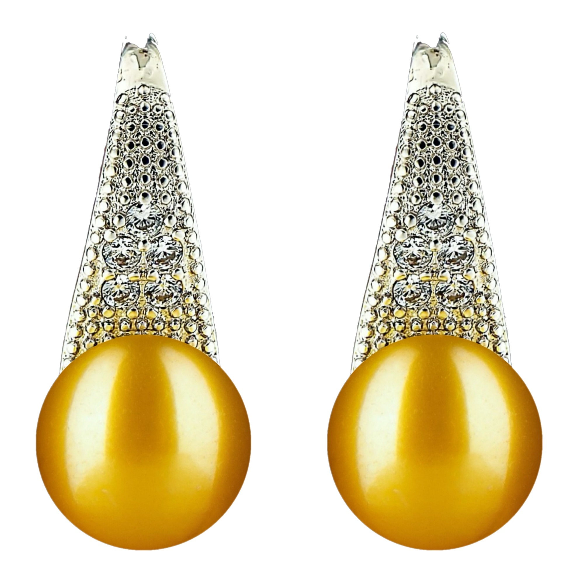 Cercei din Argint 925 cu Perle Naturale si Diamante, Gloria Gold