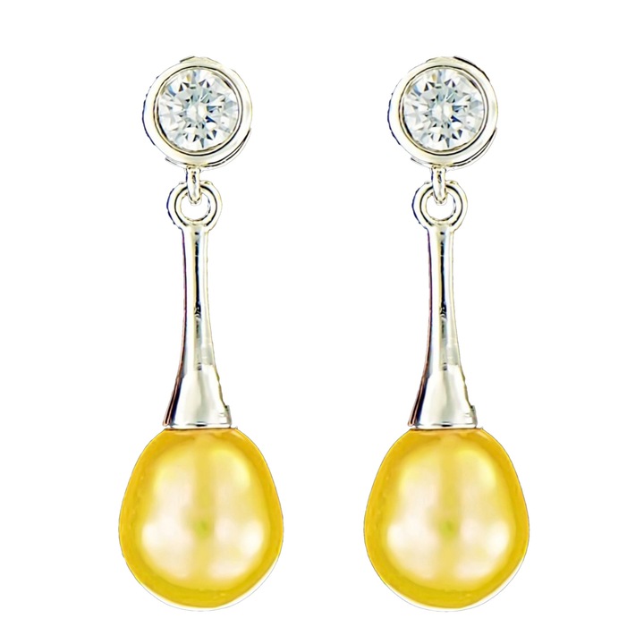 Cercei din Argint 925 cu Perle Naturale si Diamante, Giulia Gold