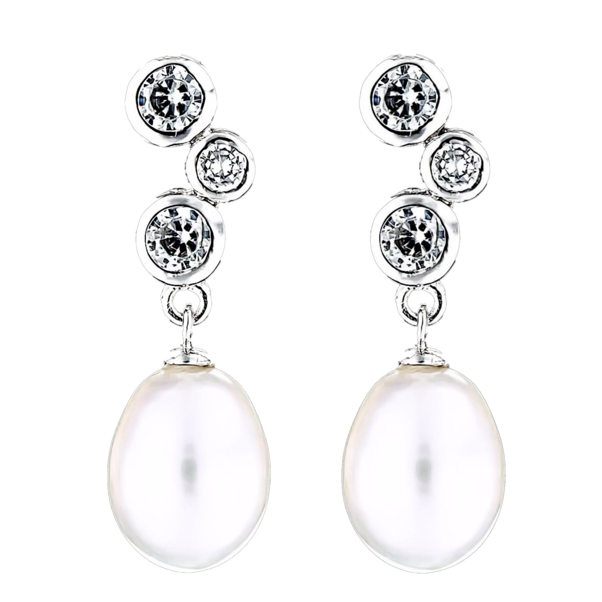 Cercei din Argint 925 cu Perle Naturale si Diamante, Fantasia
