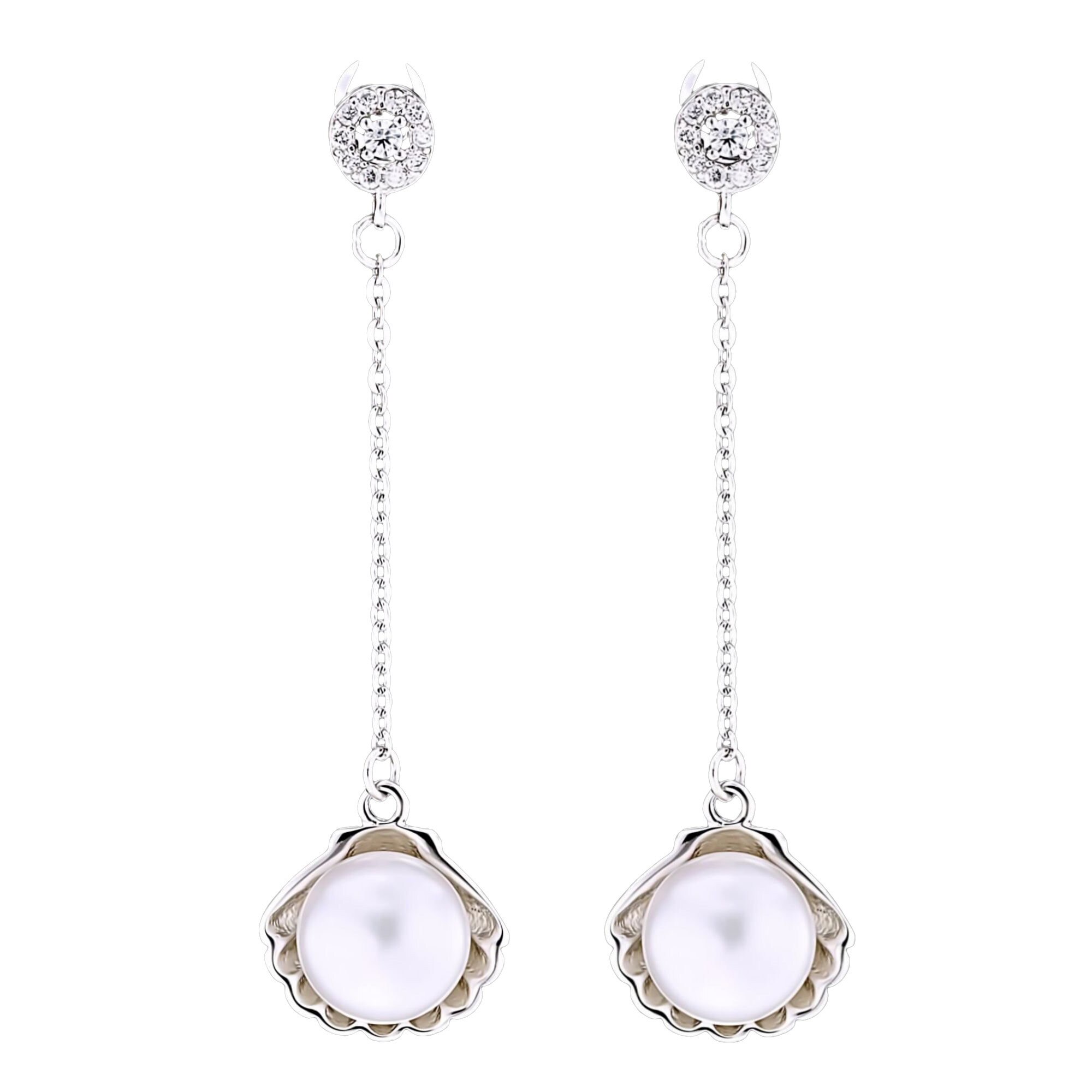 Cercei din Argint 925 cu Perle Naturale si Diamante, Eva White