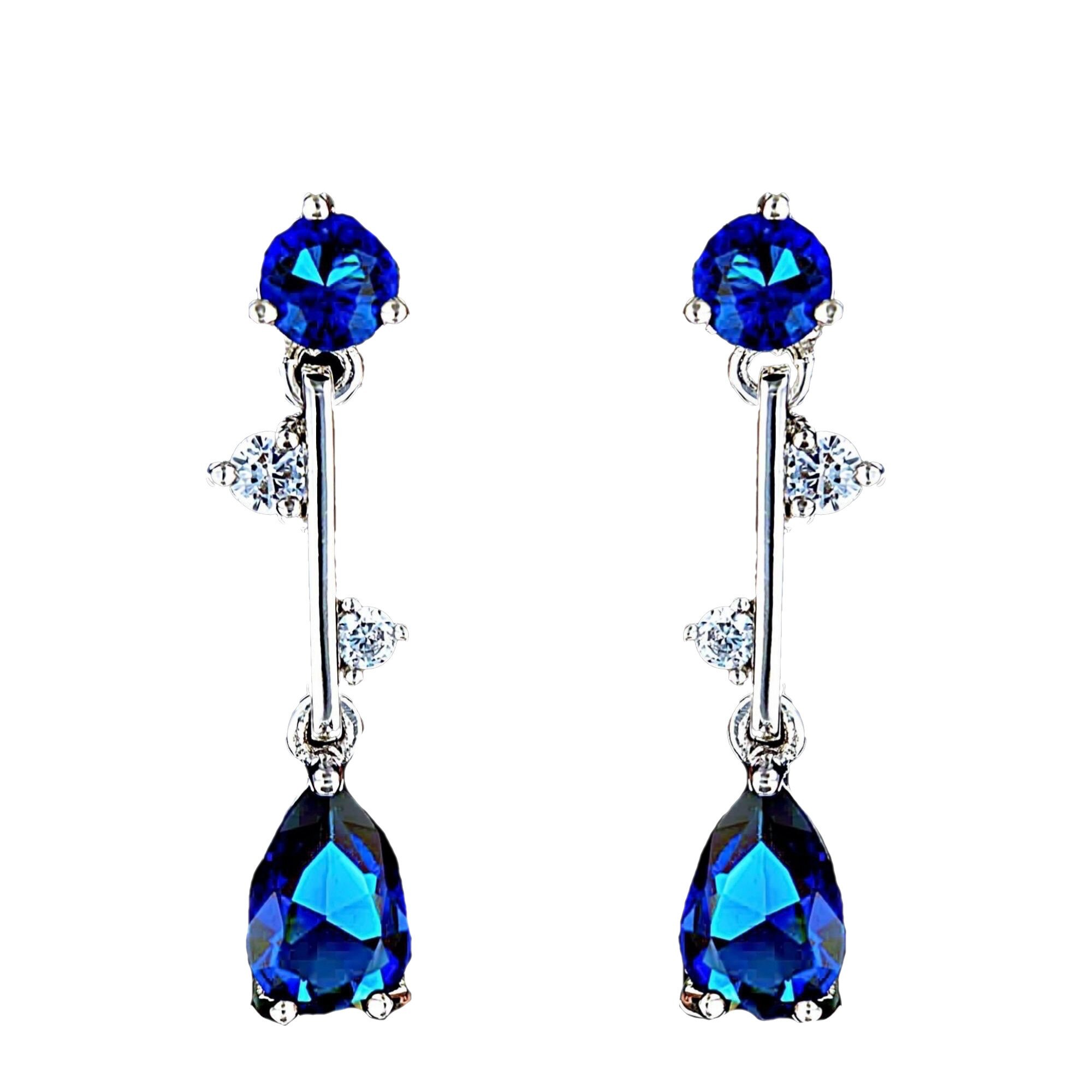 Cercei placati cu Aur 18K si Diamante, Damaris Platinum & Blue