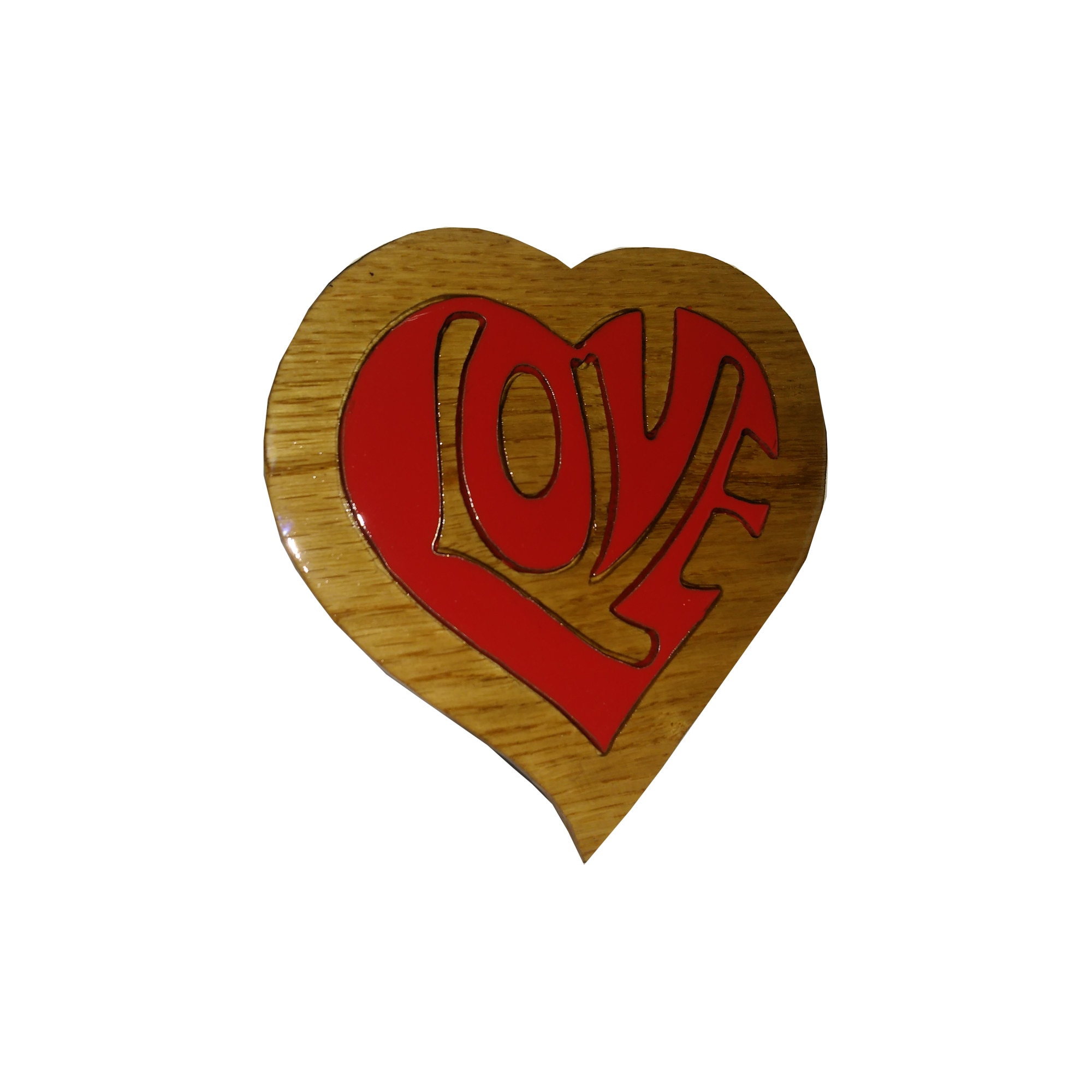 Magnet decorativ LOVE, stejar masiv cu insertie de metal,