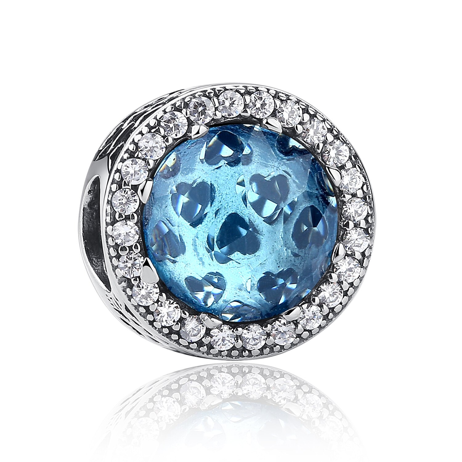 Charm argint 925 cristal bleu cu inimioare si zirconii albe - Be in Love PST0033