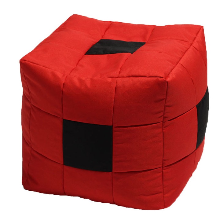 Пуф Pufrelax, 130л., Табуретка Куб XL - Black Spotted Cube, Перящ се калъф, Подходящ за открито, Пълнеж от Полистиролни перли