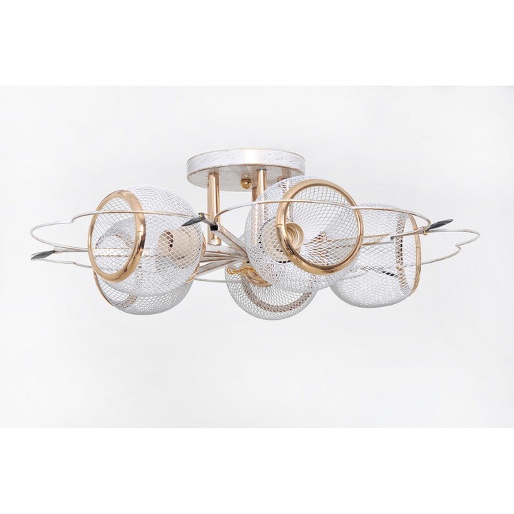 Плафониера NG 00067-5, Patrick, 5 x E27, 40 W, 220 V, бял, злато