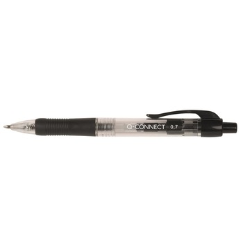 Pix cu mecanism Q-CONNECT, corp transparent cu grip, scriere de 0.7mm, negru Pix cu mecanism Q-CONNECT, corp transparent cu grip, scriere de 0.7mm, negru