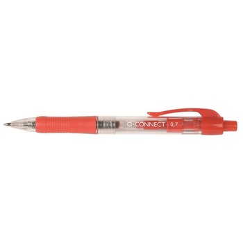 Pix cu mecanism Q-CONNECT, corp transparent cu grip, scriere de 0.7mm, rosu Pix cu mecanism Q-CONNECT, corp transparent cu grip, scriere de 0.7mm, rosu