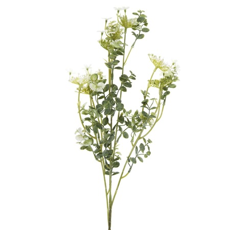 Ramura verde cu flori albe de plastic , DecorCasa , 87 cm