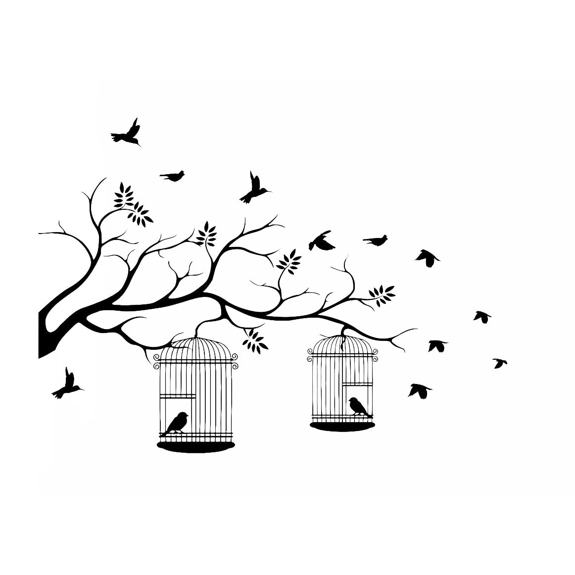 Sticker decorativ perete CREANGA CU PASARI 30X40 CM