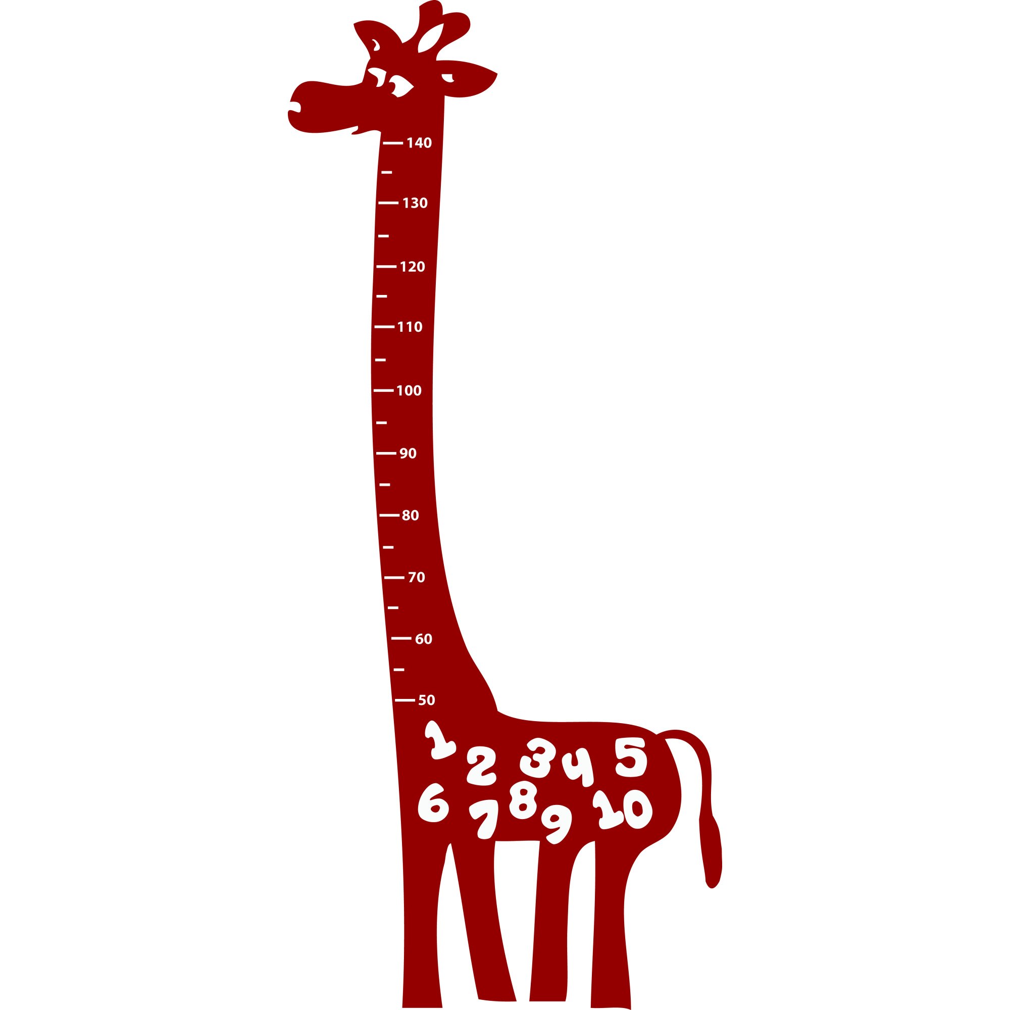 Sticker Girafa -masurare inaltime, Stickero,71cm x163cm, rosu