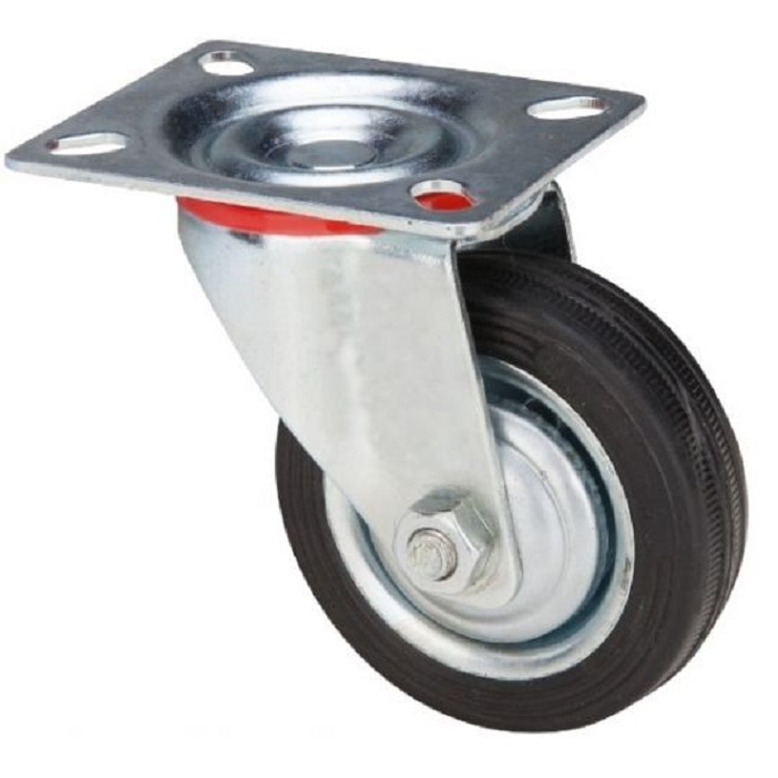 Roata pivotanta din cauciuc plin, cu placa, 200mm, 150kg Evotools