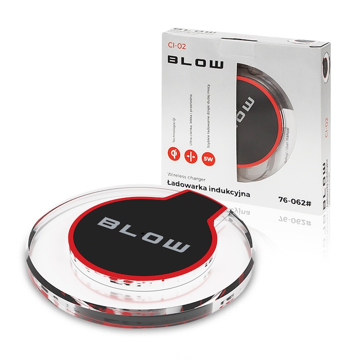 Бързо безжично зарядно устройство BLOW WCH-02, QI Induction Charger Universal LED, 2.1A, Черен