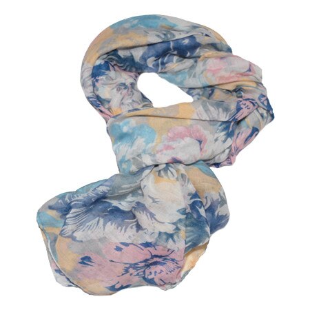 Esarfa trendy nuanta de alb,design floral multicolor nuante roz-albastru-galben, D&J Exclussive