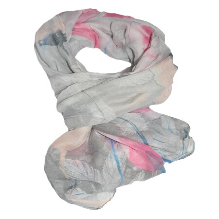 Esarfa tinereasca cu croi fashion, culoare gri cu flori colorate, D&J Exclussive