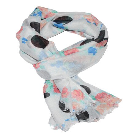 Esarfa rafinata cu imprimeu colorat pe fond alb, cu forma clasica,D&J Exclussive