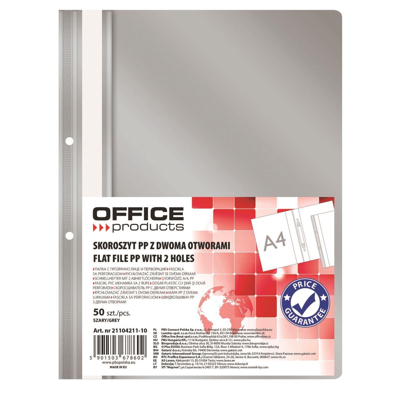 Dosar din plastic cu sina si doua perforatii OFFICE Products, gri